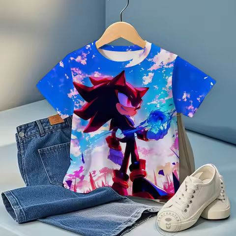 Childrens Cool Summer Sonic Short Sleeve Tee 3D Print Round Neck Cartoon Streetwear Casual T Shirt Boys Girls 3 14 Years