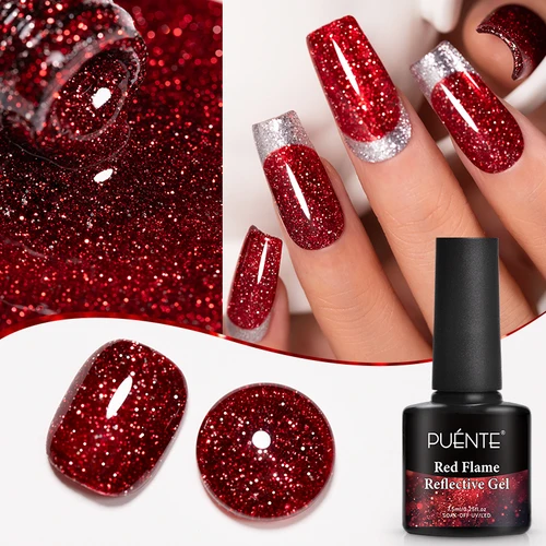 Imagen 2 del producto PUENTE 7,5 ML llama roja Gel reflectante esmalte de uñas Flash brillo rojo brillante Gel de uñas Soak Off UV barniz de uñas semipermanente