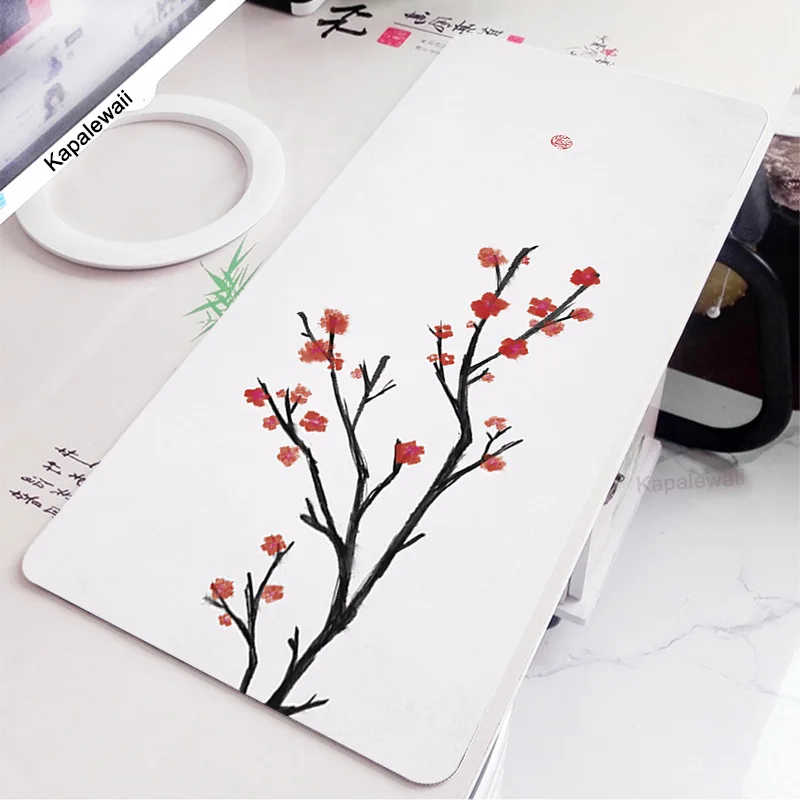 Imagem -06 - Lotus Flower Grande Gaming Mouse Pad Red Art Deskpad Desk Mat Base de Borracha Grande 900x400