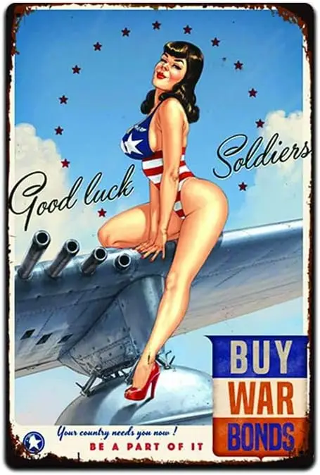 Vintage Style Aluminum Tin Sign  Aviation Airplane Pin Up Girl War Bonds Nostalgic Sign Home Decor for Club Bar Cafe TS592 multi