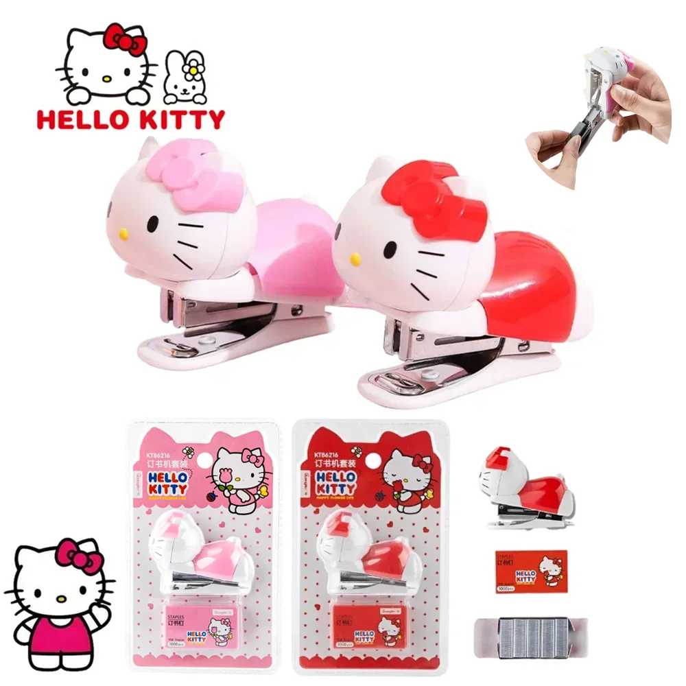 

Sanrio Hello Kitty Staplers Set Kawaii Cute Cartoon Kt Cat Student Material Test Paper Mini Binding Machine School Stationery