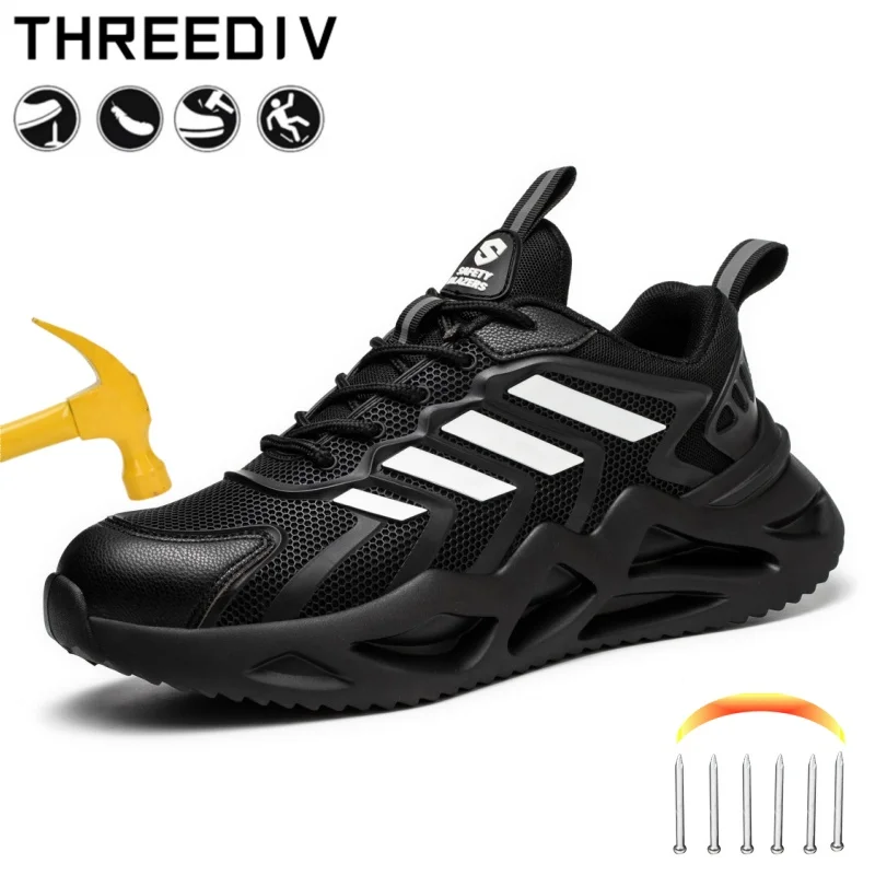 Black Safety Sneakers Men Lightweight Waterproof Steel Toe Men's Safety Shoes Sport WorK Shoes Work Boots for Men Indestructible