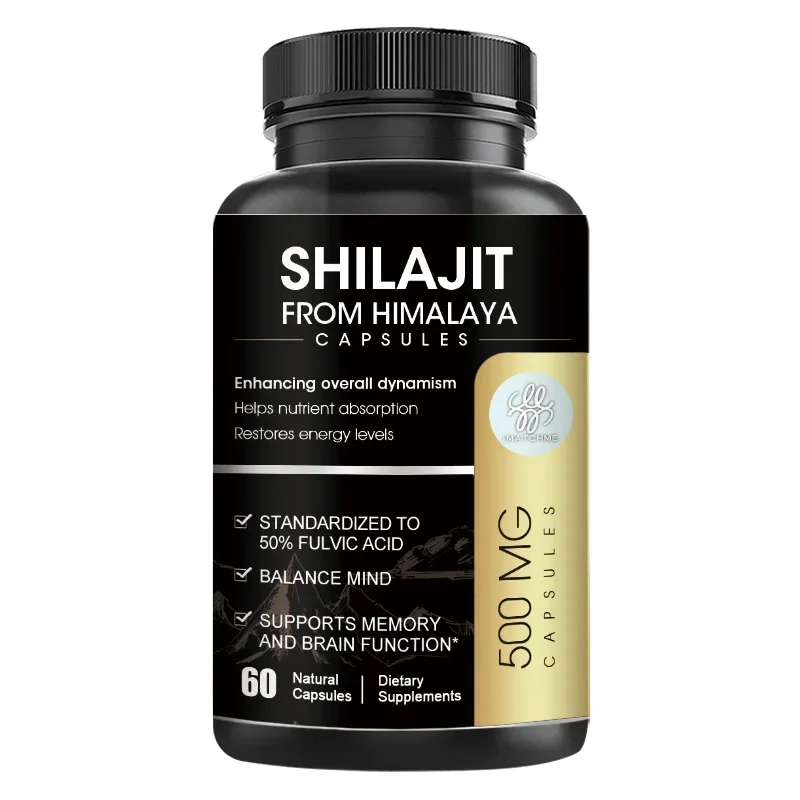 Suplemento sin gluten, cápsulas Shilajit originales del Himalaya con rico en ginseng, ácido Fulvic 50 % natural y más de 85 minerales de rastreo