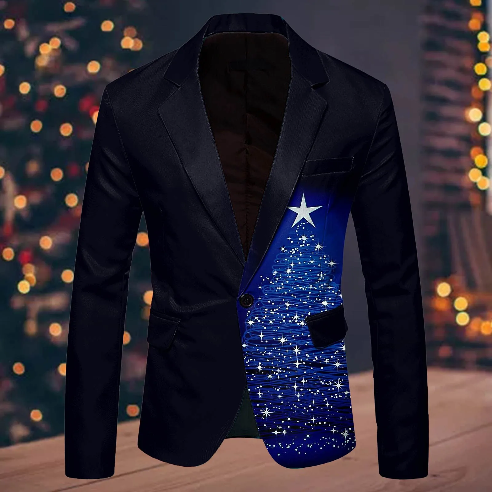 Men\'S Single One Button Christmas Printed Casual Suit Jacket Fashionable Mens Fashion Leisure Christmas Printed Pocket Suit