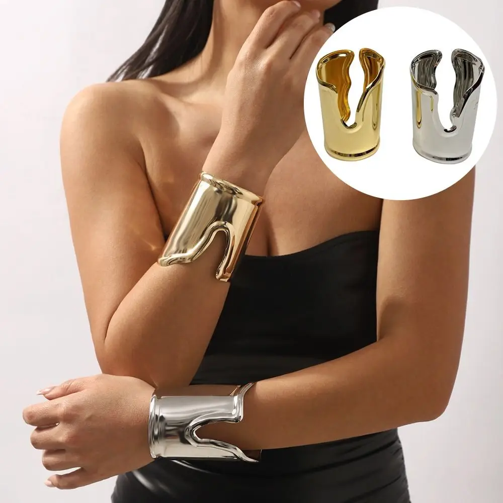 New Metallic Finish Wide Open Bracelet Wide Open Irregular Shape Irregular Bracelet Statement Bangle Women Fashion Jewelry