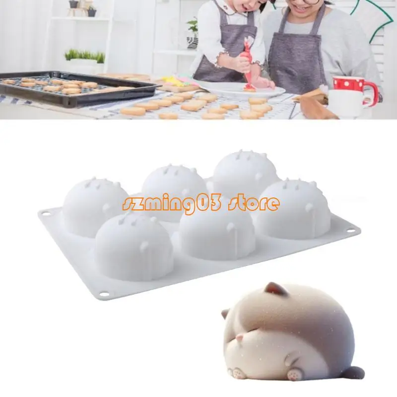 H9EC Flexible 6 Moldes silicona cavidades para gatos Chocolates y postres con temas perfectos para entusiastas del hogar