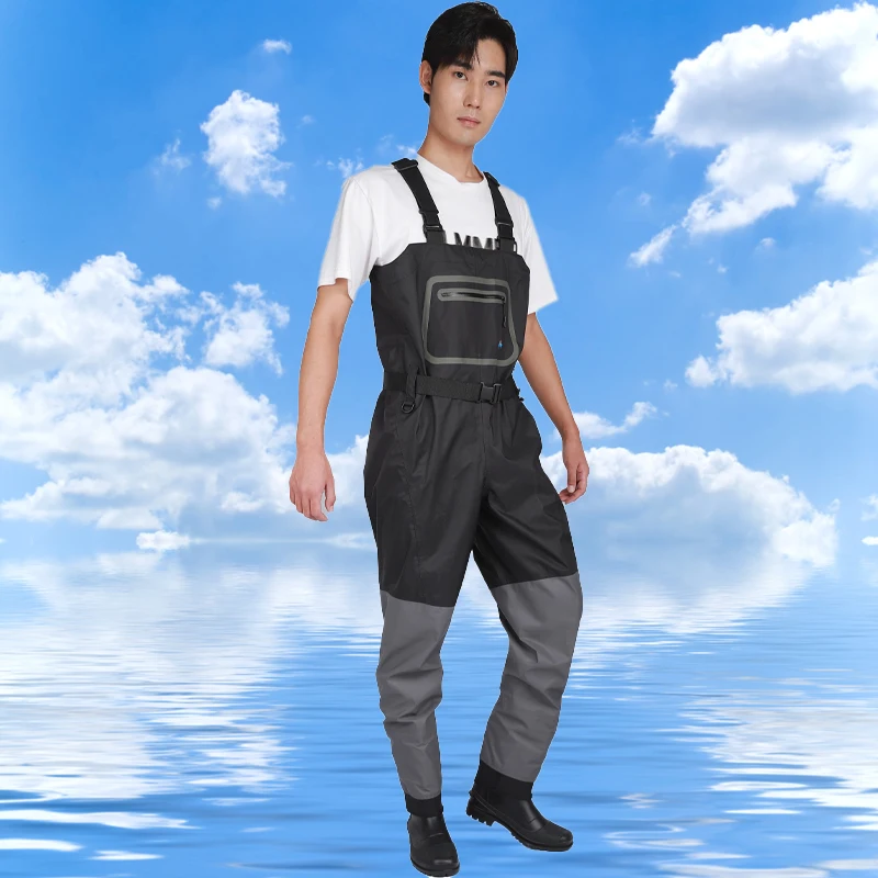 Picture 5: Chest Wading Breathable PVC Zip Front Dry Pants with Covered Pockets Fly Fishing Waterproof Wading
