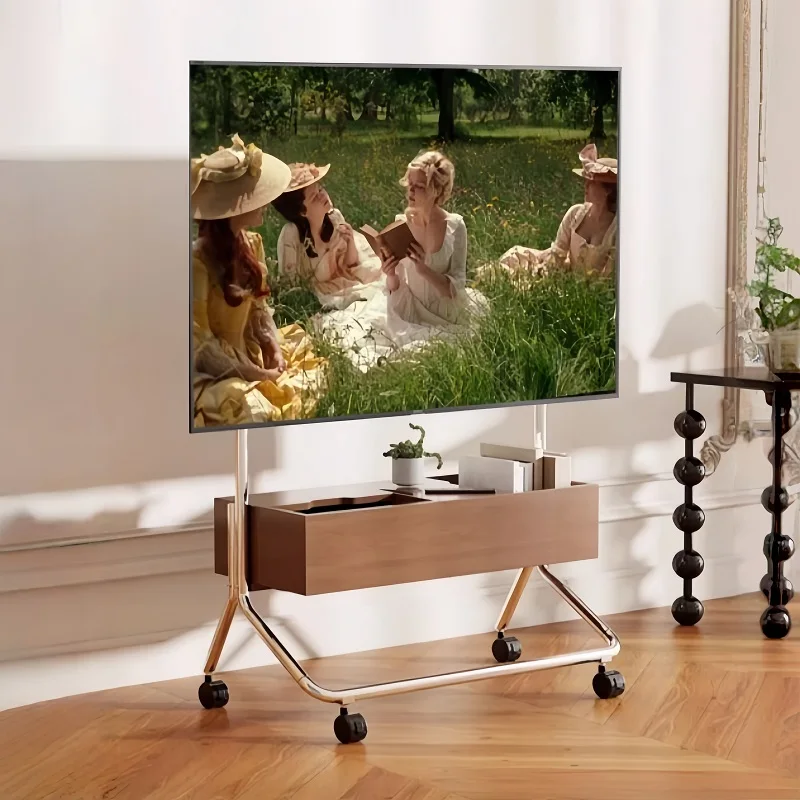 Stainless Steel TV Cart 50kg Load Capacity Adjustable Height 1330-1430mm Mobile TV Stand Trolley for Home Office Presentation