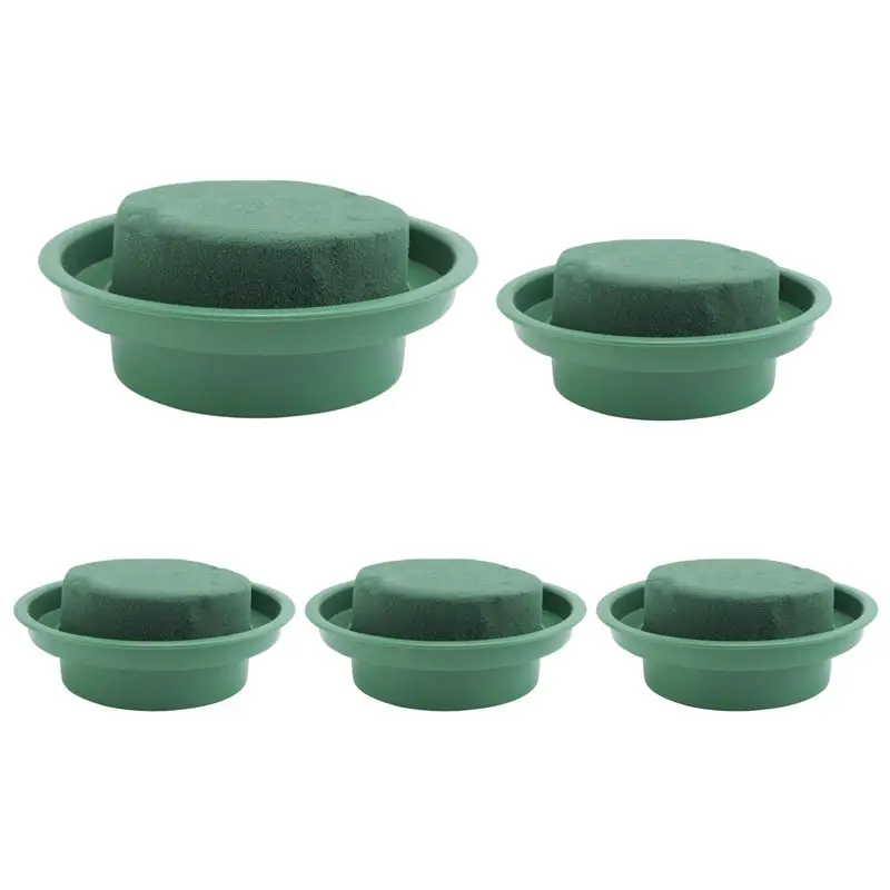 5 Pack DIY Flower Arrangement Kit Green Round Wet Floral Foam With Bowl, Wedding Aisle Flowers, Party Decoration-New