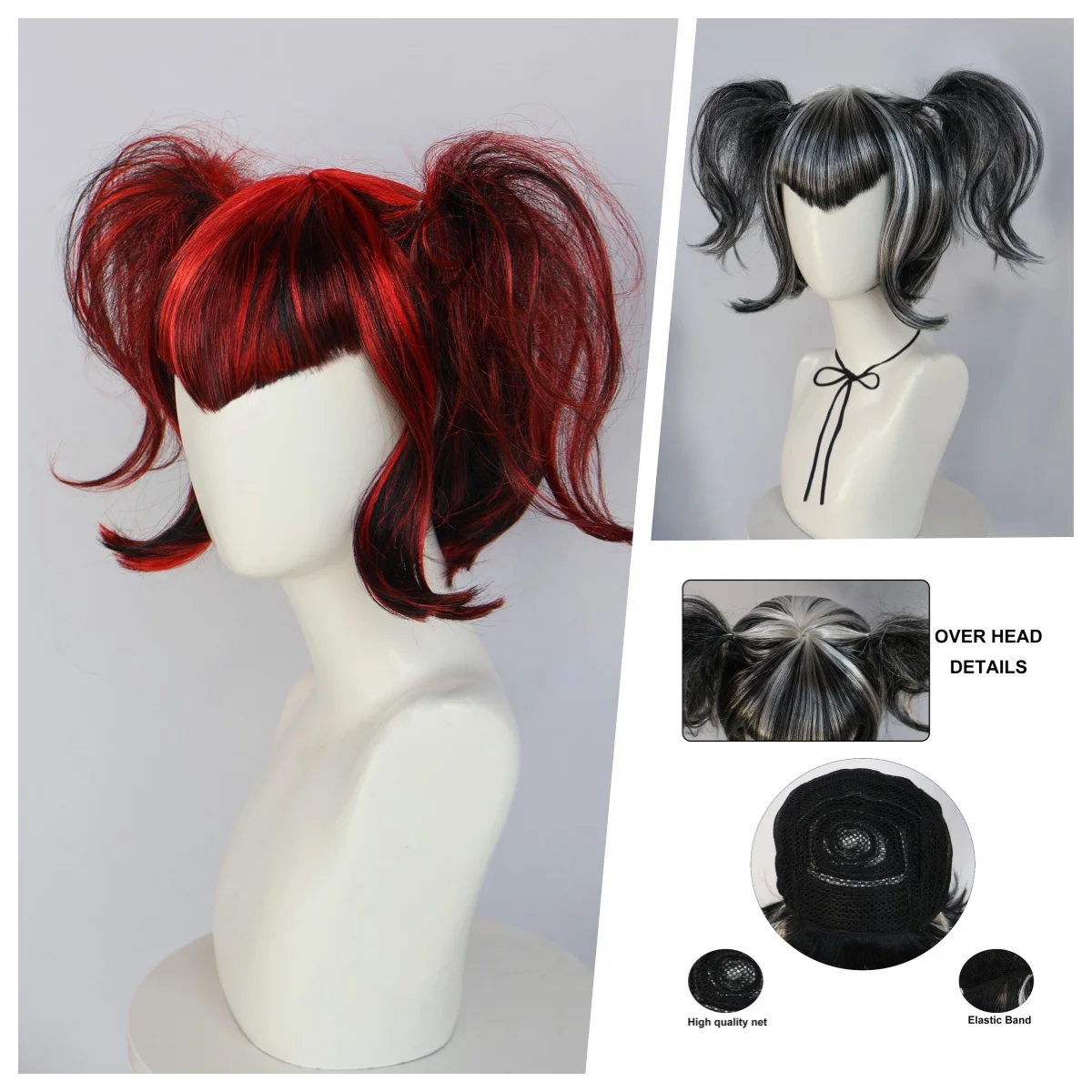 

Black and Silver Gradient Two-Color Double Ponytail Wig, Unlocked Personalized Anime Style, Punk Style, Role-Playing Wig, Two-Dimensional Fashion Sense, Suitable for Women's Dress-Up Wig