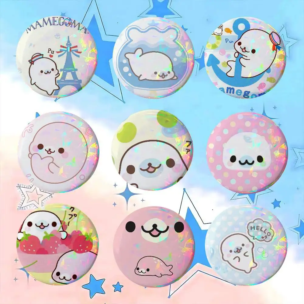 CUTE M-Mamegoma Seal Meme   Round Badge Game Figure Button Pin Tinplate Brooch Clothes Bag Accessories Friends Gift