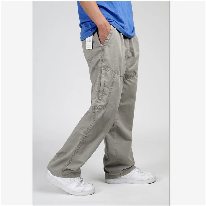 

New Spring Autumn Men Cargo Pants Cotton Loose Trousers Men's Loose straight leg plus fat plus size sports pants