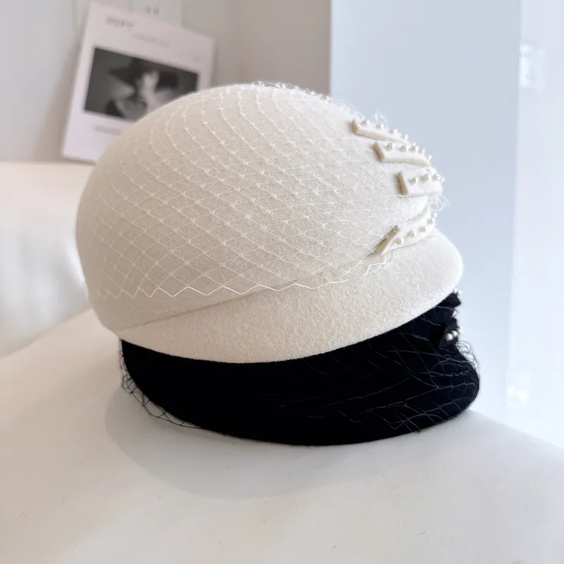 100% Wełna Małe Czapki Dla Luksusowych Kobiet Eleganckie Berety 2024 Zimowa Ceremonia Ślubna Czapka Kościół Kwiat Panie Filc Fedoras — zdjęcie 4