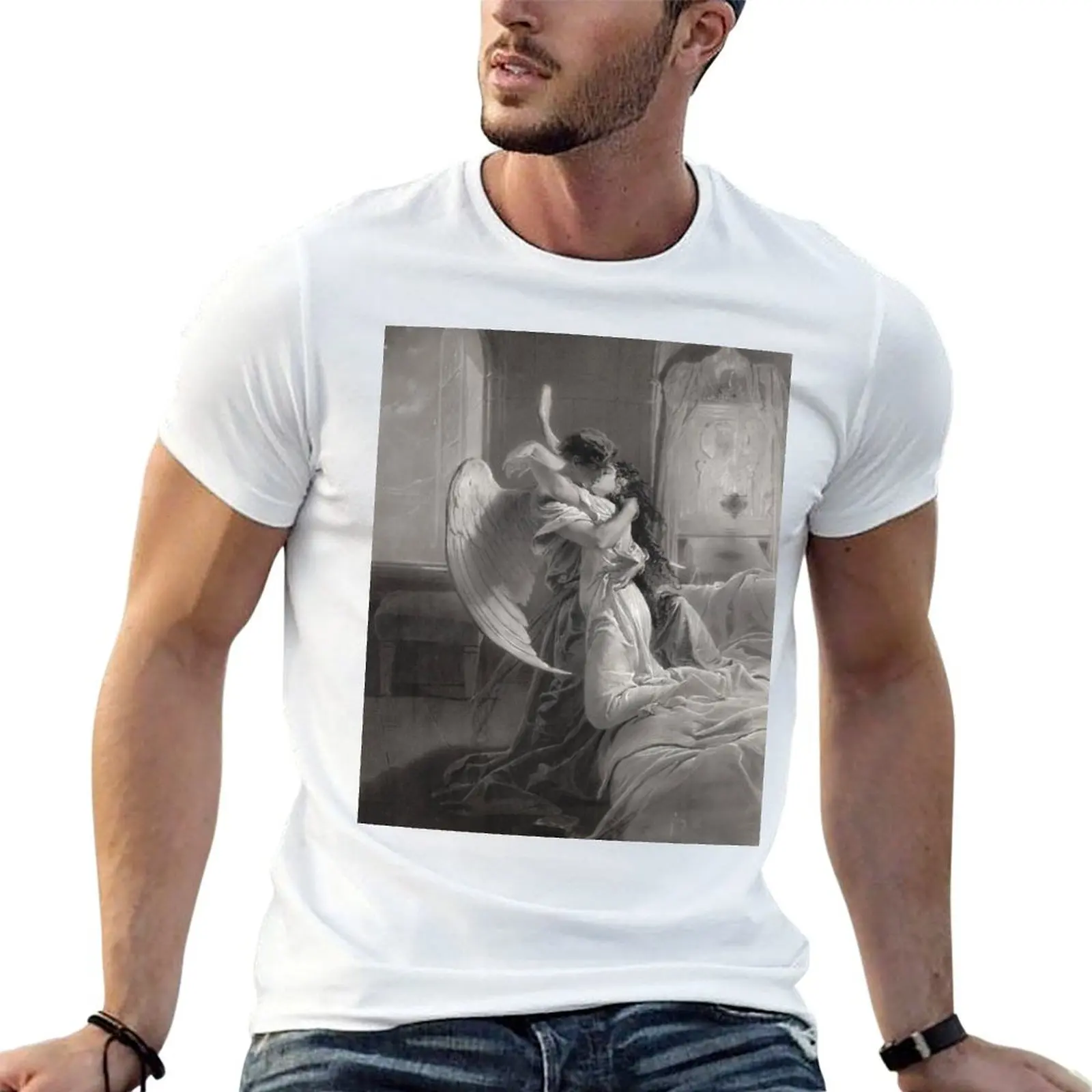 

Romantic Encounter by Mihaly von Zichy T-Shirt t shirts for man pack cotton anime tshirt T-Shirt