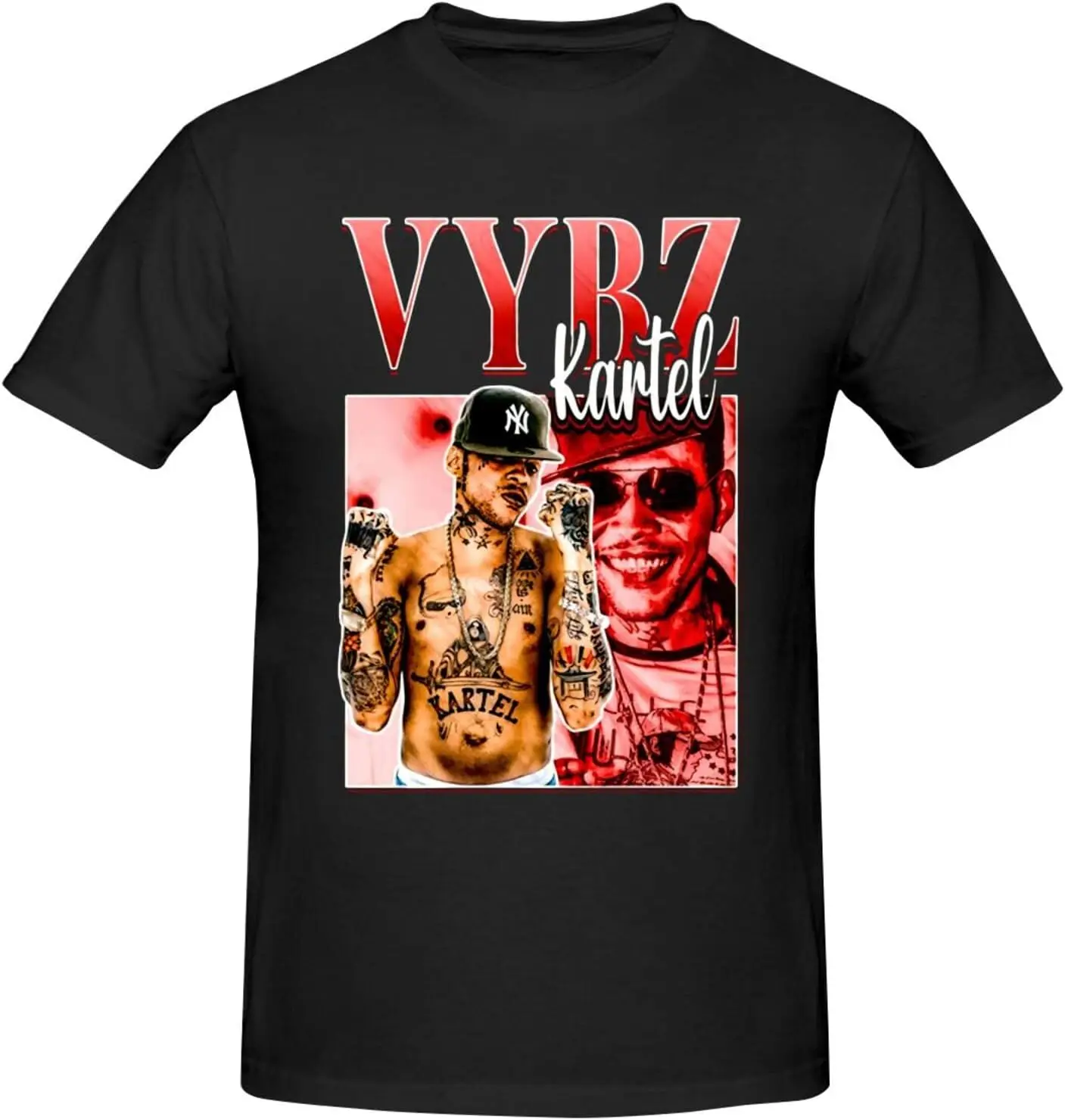 Vybz Kartel Men\'s T-Shirt Cotton Crew Neck Short Sleeve Tshirt Hip Hop Shirt Casual Tee Black