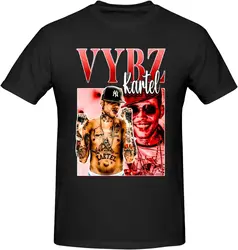 Vybz Kartel Men's T-Shirt Cotton Crew Neck Short Sleeve Tshirt Hip Hop Shirt Casual Tee Black