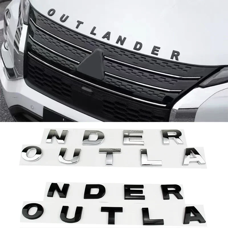 Car 3D ABS Letters Logo Decals Sticker For Mitsubishi OUTLANDER 2023 2024 Car Front Head Hood Alphabet Emblem Badge Stickers