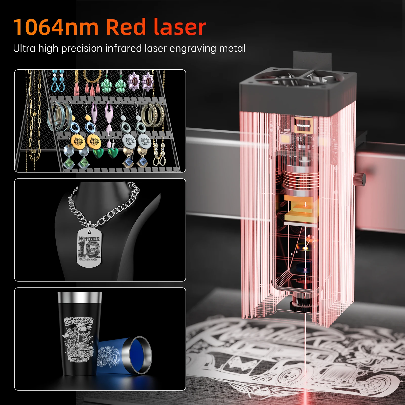 MR.CARVE Fiber Laser 1064nm Infrared Laser Head Module Suitable for Laser Engraving Machine Engrave All Metal Leather Plastic