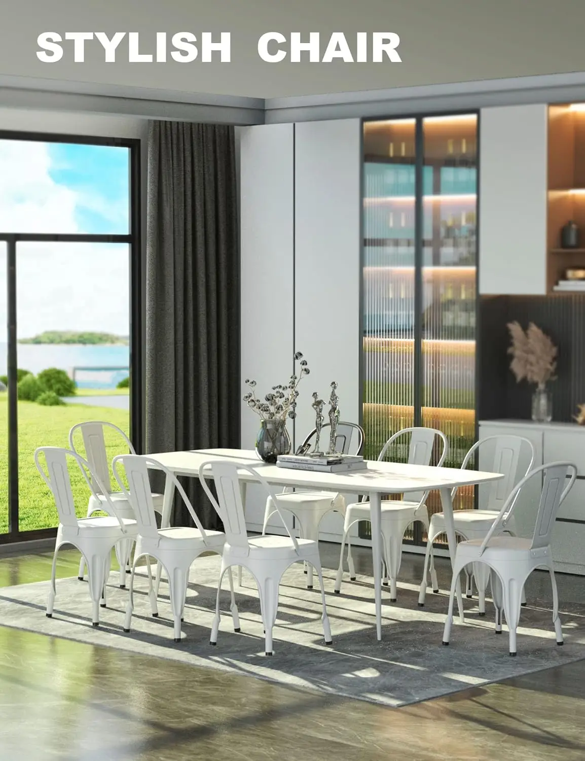 Metal Dining Chair Farmhouse Tolix Style for Kitchen Dining Room Café Restaurant Bistro Patio, 18 Inch, Stackable, Waterproof In