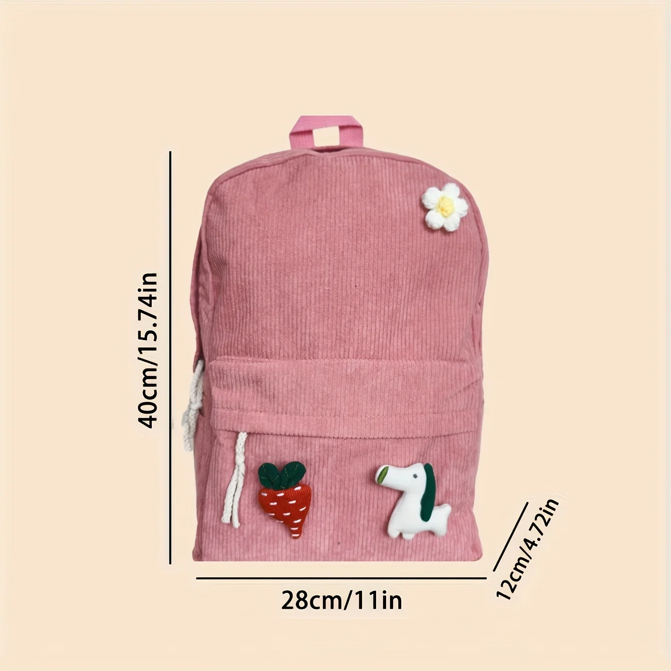 Mochila infantil de veludo cotelê com nome personalizado e bordado |   Amuleto de boneca de pelúcia, ideal para uso diário e presente