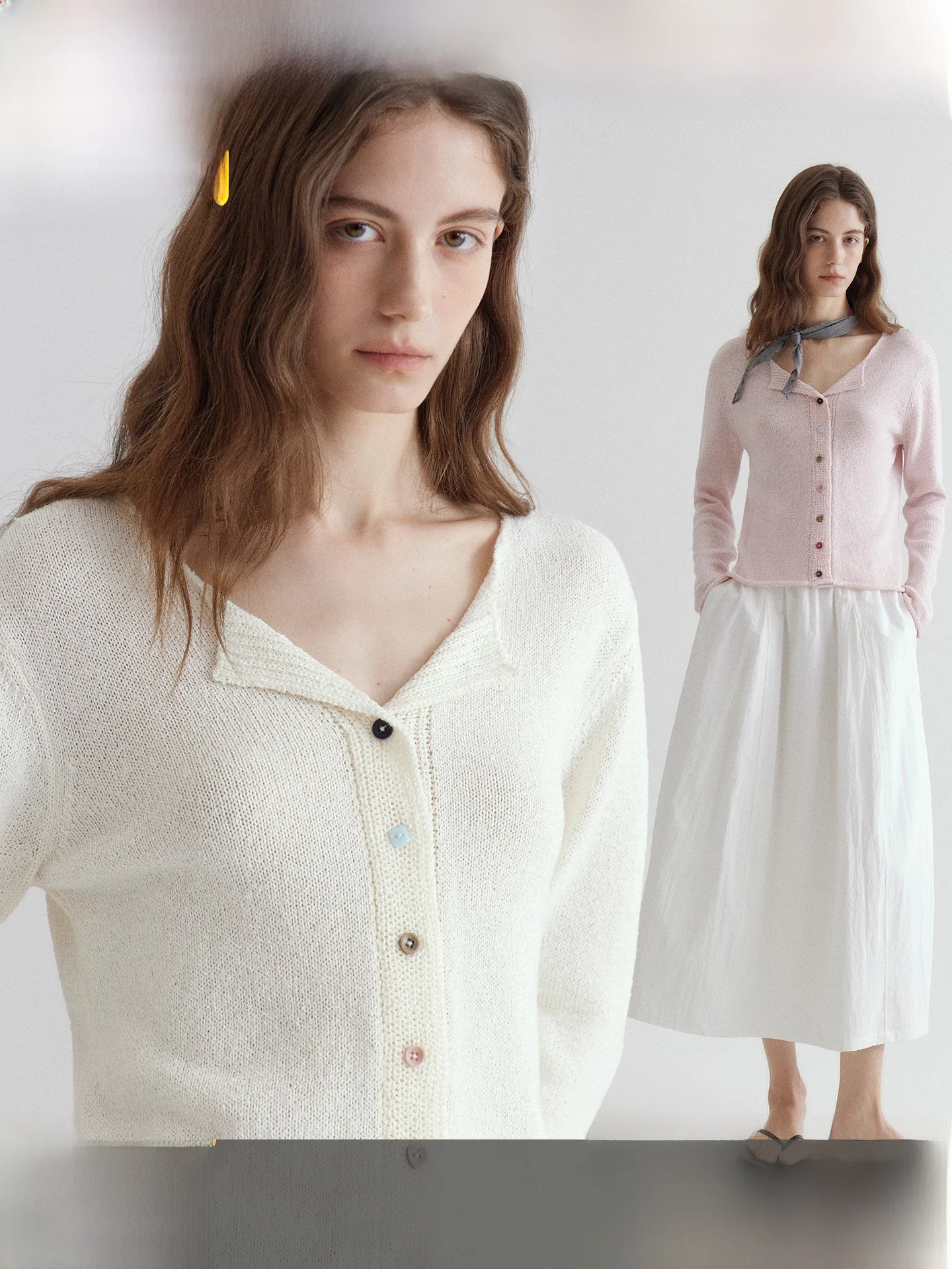 

Fano Casual Knitted Shirt Small Collar Slim Fit Contrast Color Button up Top Women's Commute Style Polyester Blend Long Sleeve