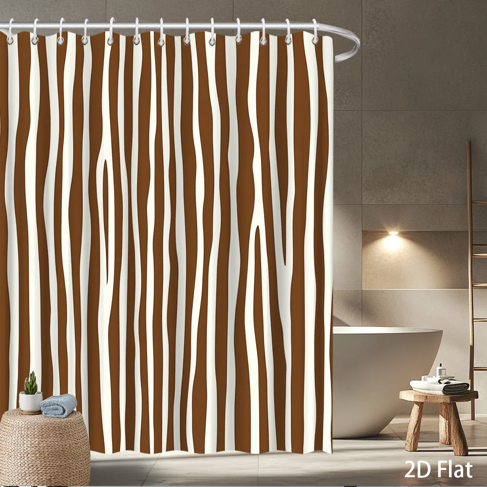 Brown & White Zebra-Stripe Shower Curtain – 2D Flat Print, Waterproof Polyester, 70×70