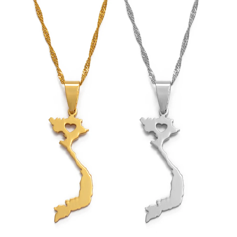 Anniyo Vietnam Pendant Necklace for Women/Men Gold Color Jewelry Map of Vietnam Chain @005221