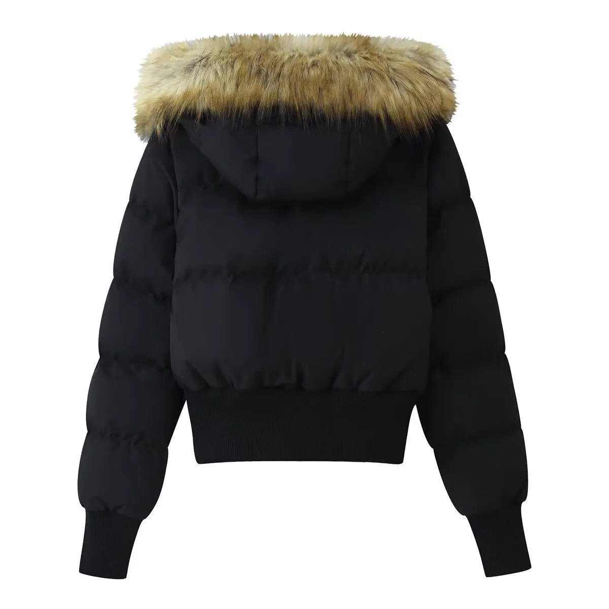 2025 Winter New Women's Casual Fashion Commuter Style Stylish Versatile Short Hooded Cotton-padded Jacket with Fur Collar