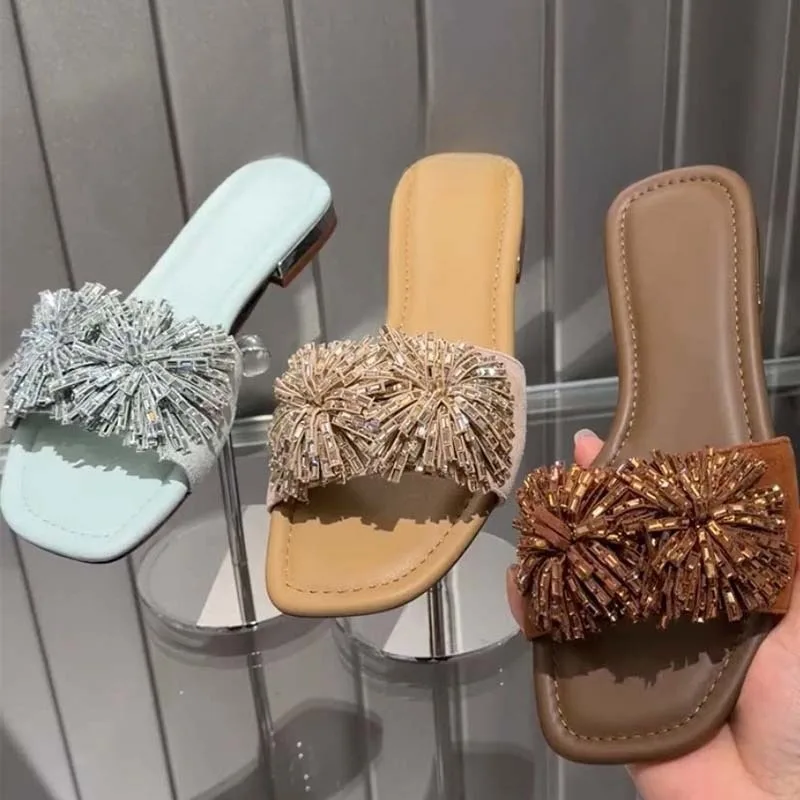 

Fashion Designer Womens Shoes Exquisite Metal Decoration Flat Slippers for Woman Comfortable Vacation Casual Shoes Zapatos Mujer