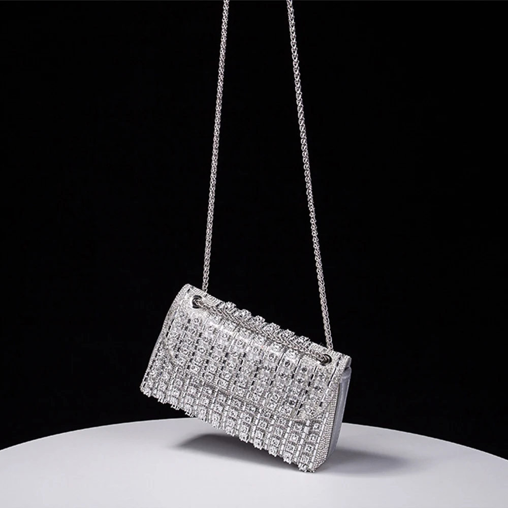 Rhinestone Dinner Bag 2023 New One Shoulder Chain Bag High Quality Diamond Embedding Small Square Clutch Women Envelope Purse