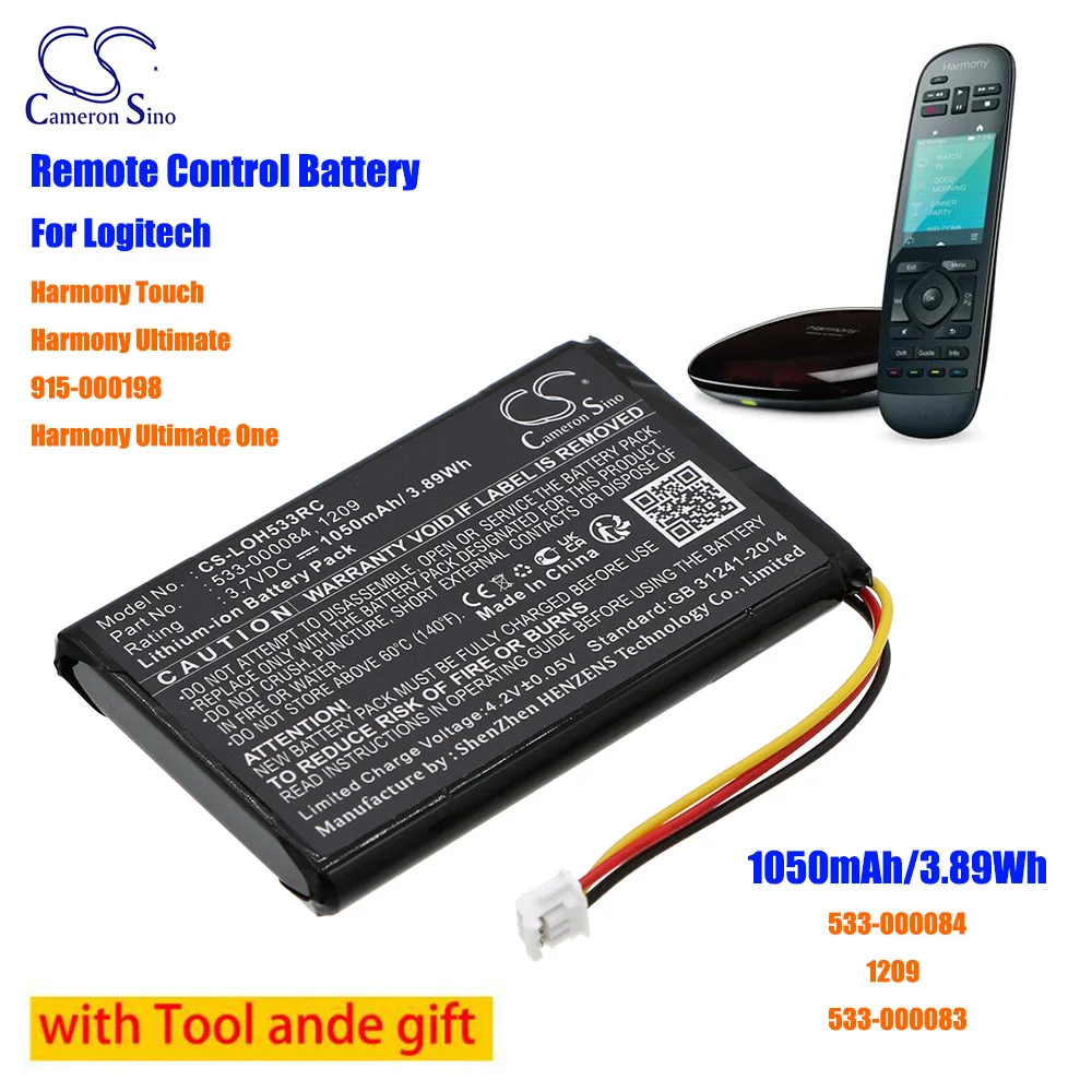 Remote Control 1050mAh/3.89Wh Battery 533-000084 1209 533-000083 for Logitech Harmony Touch Harmony Ultimate 915-000198