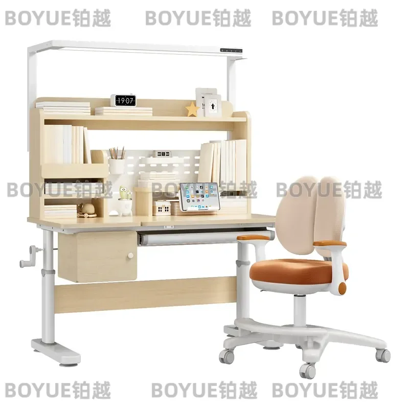 Hand Crank Adjustable Kids Desk and Chair Set Ergonomic Student Study Table for Homework Writing Primary Secondary School