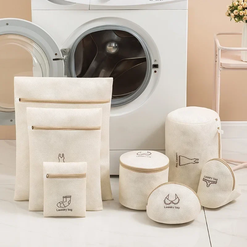 

Мешок для стирки с вышивкой, мешок из мелкой сетки для стирки, с принтом, для бытовой уборки одежды, стиральных машин, 7 размеров