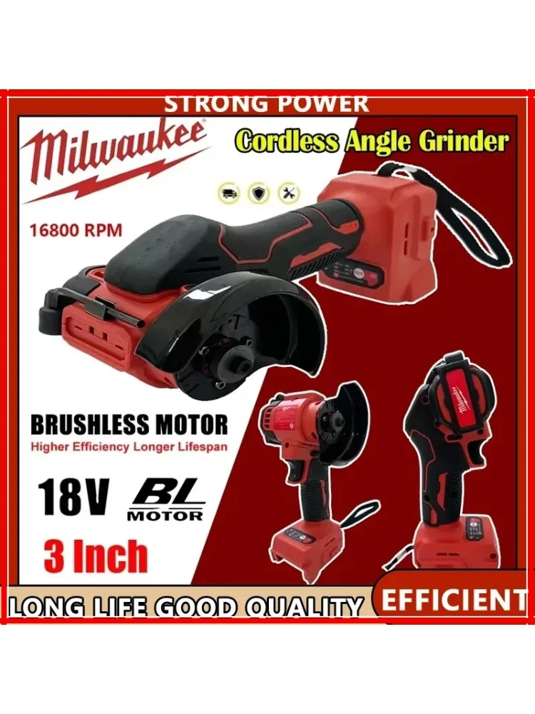 Szlifierka kątowa Milwaukee 18V 3 cale, mini, bezszczotkowa, do szlifowania i polerowania, elektryczna szlifierka diamentowa, elektronarzędzia. — 2