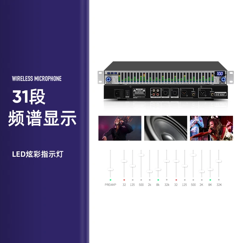 31-Band digital equalizer professional noise reduction glottis stage  audio processing spectrum display suppression