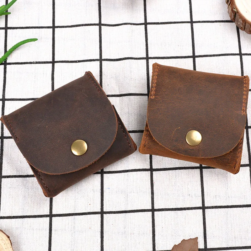 First Layer Cowhide Genuine Leather Mini Coin Purse Creative Retro Key Case Crazy Horse Coin Loose Money Storage Card Bag