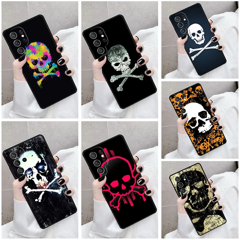 

Чехол для телефона Samsung Galaxy S24 S25 S23 S21fe S22 Ultra Plus Note 10 20, чехол с рисунком черепа и скрещенных костей