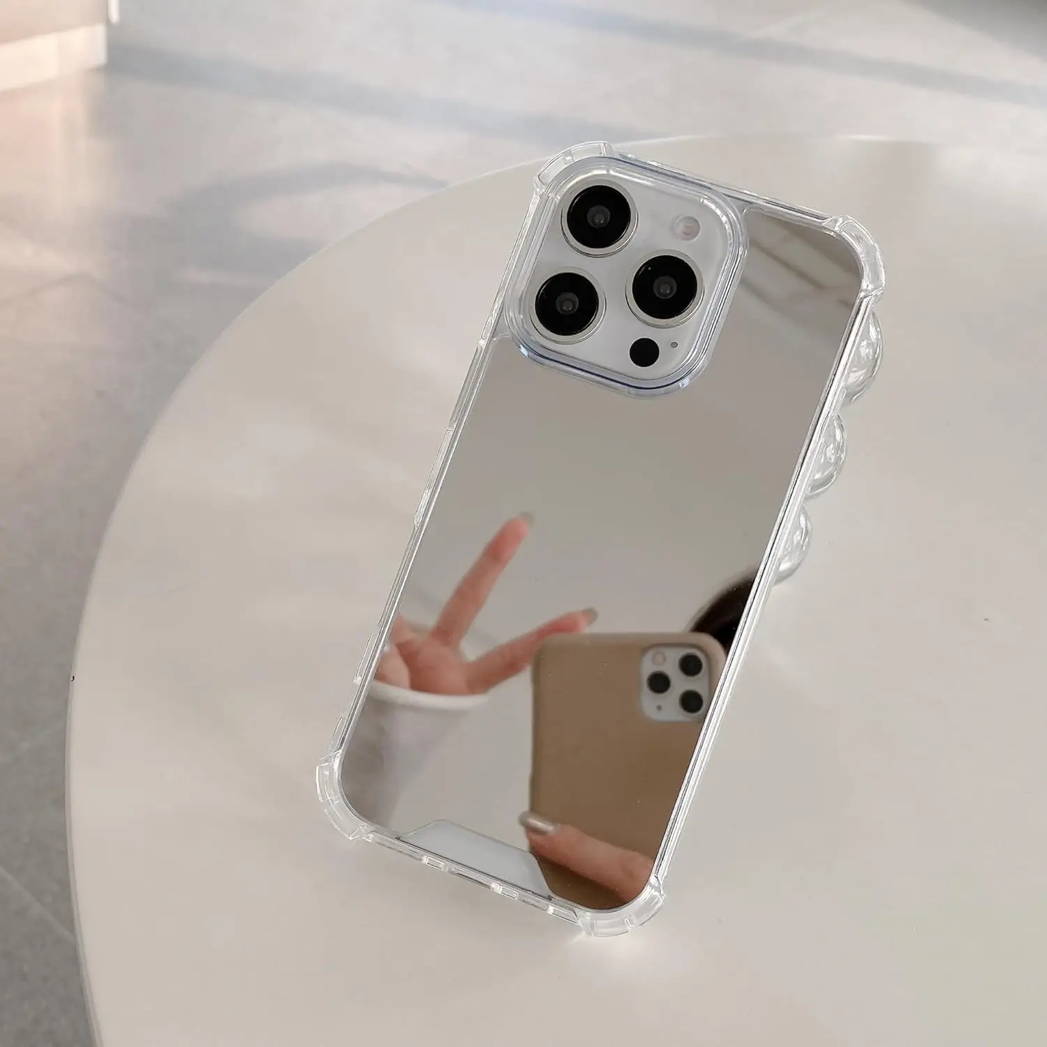 

Чехол-зеркало для iPhone 16 Pro [с защитой углов от ударов] с жесткой задней панелью и мягким бампером, защитный чехол для девушек и женщин