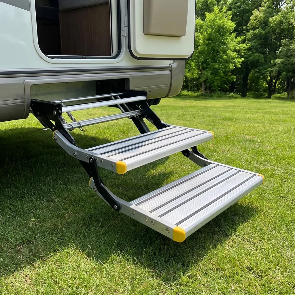 

RV Single Automatic Electric Slide Out Step for High-Height Caravan Aluminum Alloy Retractable Entry Step 150kg Load Capacity