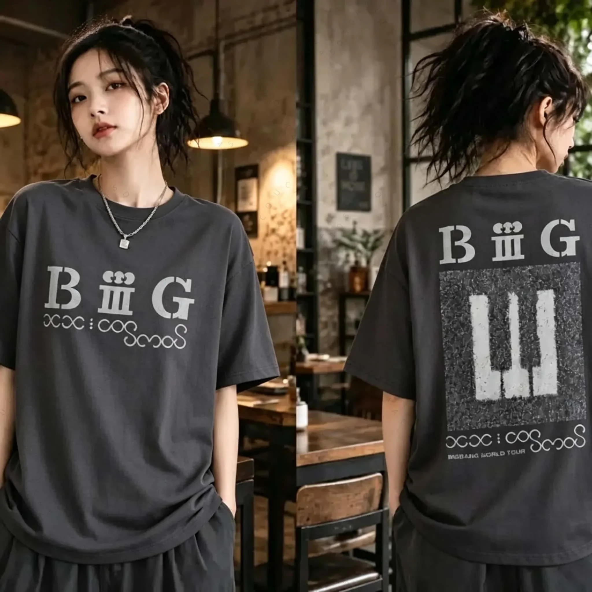 BIGBANG Family Matching Outfit Parent-child Tee Letter Piano Front Back Print Short Sleeve Tshirt Summer Casual Loose Street Top