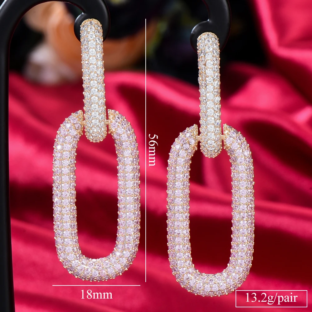 Siscathy Luxury Trendy Square Link Zircon Crystal Pendant Earrings For Women Drop Earring 2022 Brincos Female Fashion Jewelry