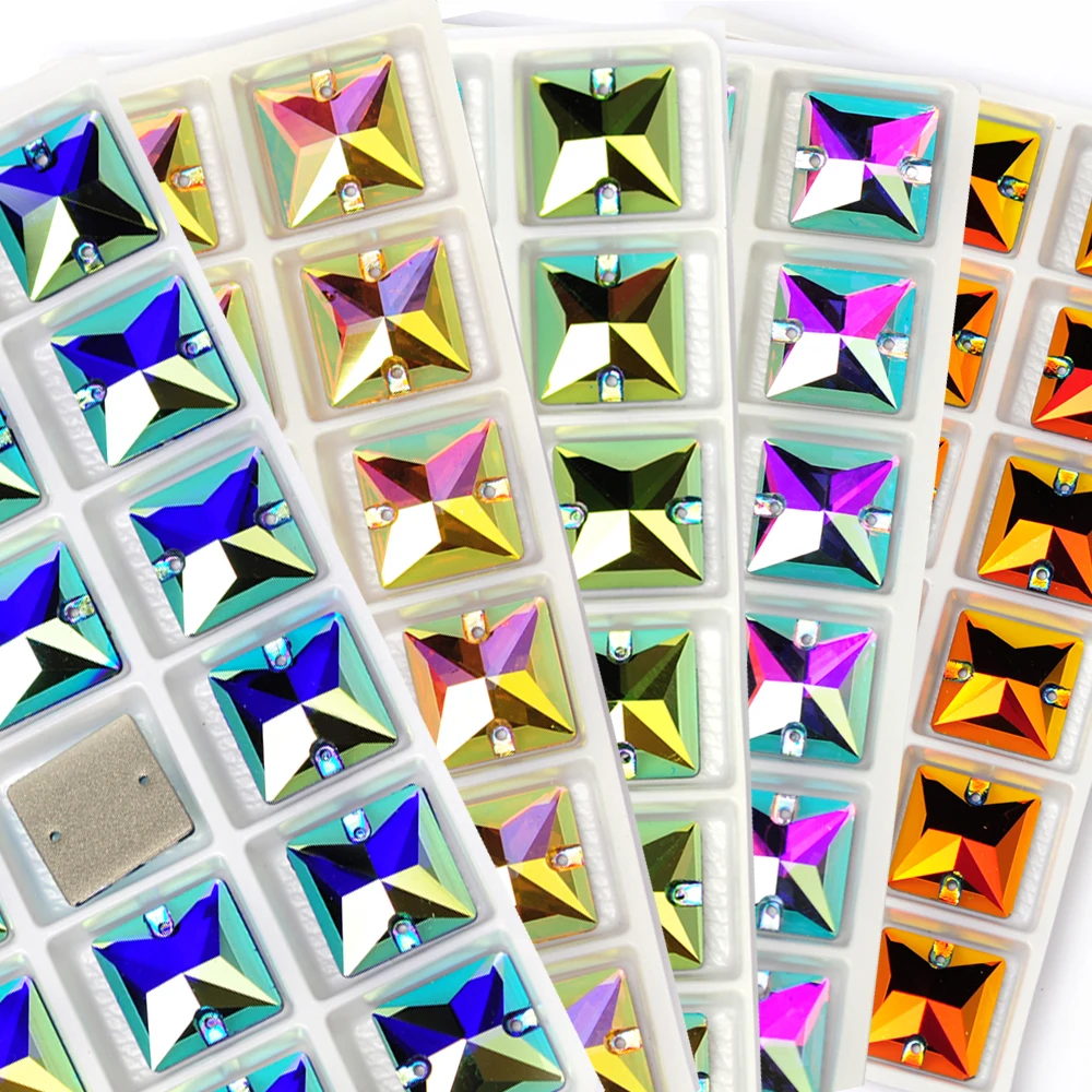 Pubrilex Mehrfarbige AB Quadratische Strasssteine zum Aufnähen, Glitzernde Glaskristalle, 3D DIY Kleidungsdekoration Zubehör – Detail 4