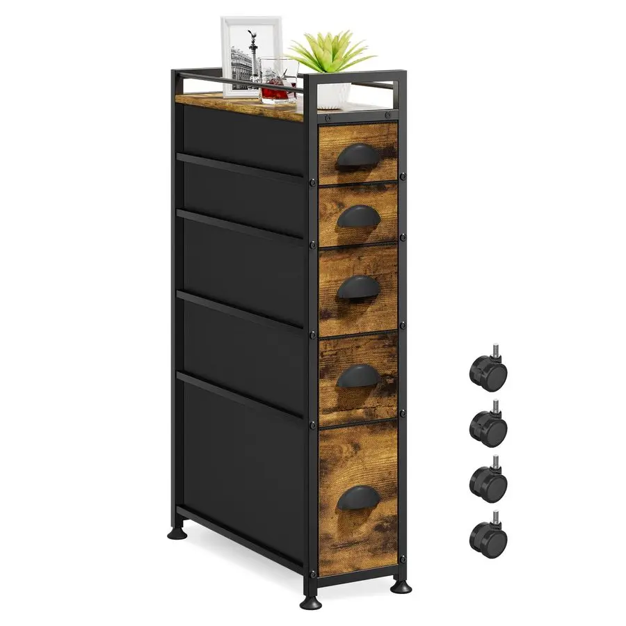 

5 Drawer Narrow Dresser Slim Cabinet Skinny Storage Tower Chest, Ideal for Small Spaces Bathroom Bedroom, Between Washer and Dry