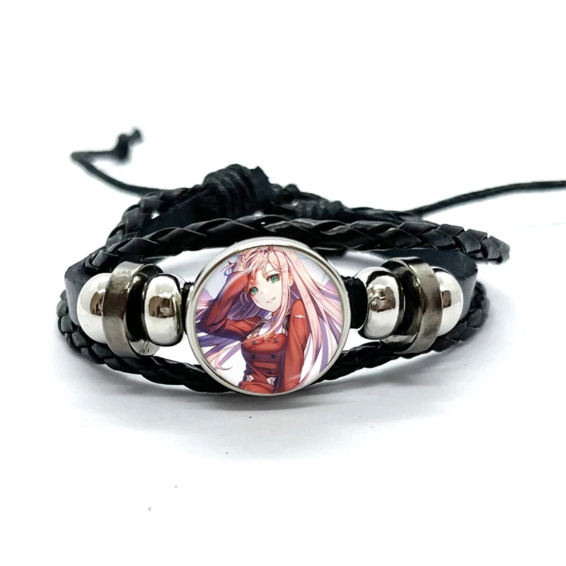 Anime DARLING in the FRANXX Zero Two 02 Sexy Girl Figure Fashion Print Glass Dome Women Men Leather Bracelets Gift