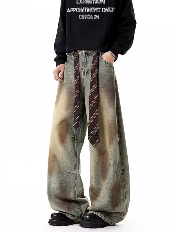 

Мужские джинсы Waed Tie-Dye, свободные, широкие, повседневные, в стиле американского хай-стрит, комфортные, свободного кроя, из денима.