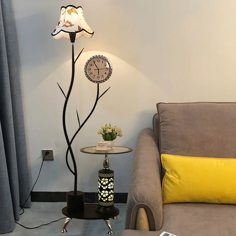 

Minimalist Modern Floor Lamp with Side Table - Creative Clock Design for Living Room & Bedroom - Sofa Side Standing Light