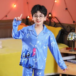 Lilo & Stitch Children's Pajamas Set  Kids Pjs Long-sleeved Nightdress Set Boys Cartoon Lapel Girls Pajamas Baby Nightclothes