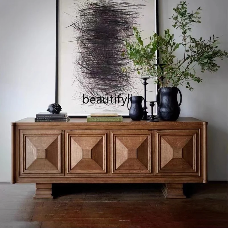 

French Retro Solid Wood TV Cabinet Living Room Home Entrance Cabinet American Country Vintage Storage Cabinet