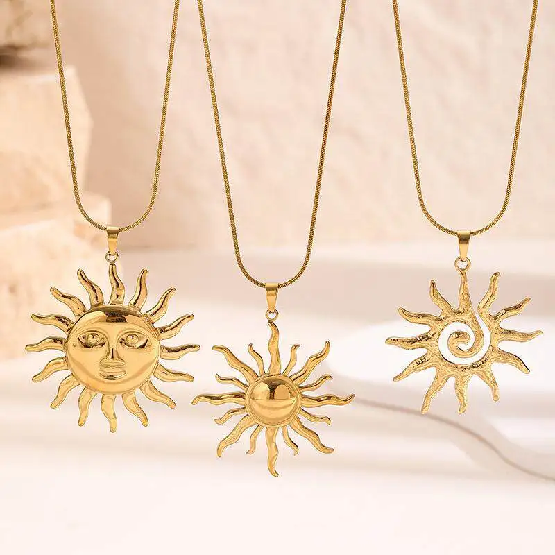 

Women's Sunflower Necklace Luxury Minimalist Pendant Stainless Steel Real Gold Clavicle Chain Geometric Cross-Border Jewelry