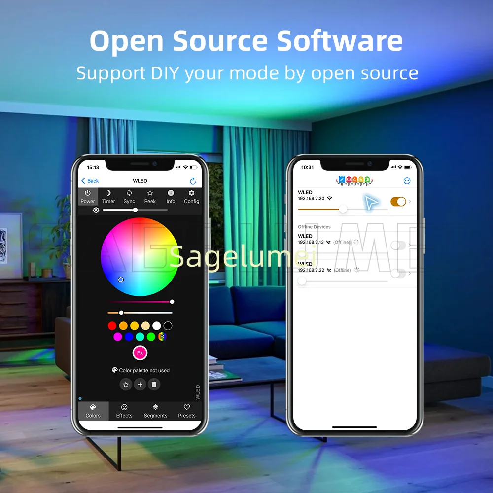 ESP8266/ESP32 WLED LED Controller Built in Microphone DIY Dynamic Mode UART Type-C Download App Control Voice RF2.4G WLED Remote